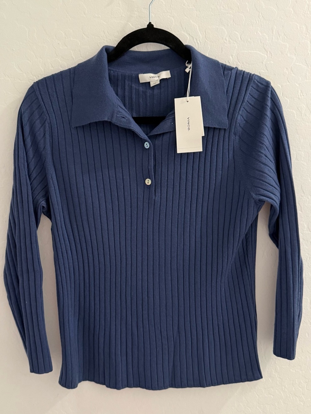 Vince NWT Ribbed Knit 3/4 Sleeve Button Polo $325 Wool Blend - Picture 6 of 7
